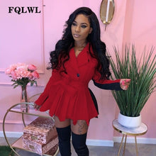 Load image into Gallery viewer, FQLWL Patchwork Office Lady Ruffles Sexy Bodycon Dress Women Fall Sashes Long Sleeve A Line Mini Dress Female Casual Short Dress