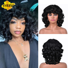 Load image into Gallery viewer, Short Hair Afro Curly Wig With Bangs Loose Synthetic Cosplay Fluffy Shoulder Length Natural Wigs For Black Women Dark Brown 14"
