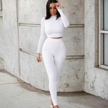 Load image into Gallery viewer, Two Piece Sets Women Solid Autumn Tracksuits High Waist Stretchy Sportswear Hot Crop Tops And Leggings Matching Outfits