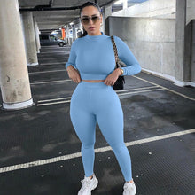Load image into Gallery viewer, Two Piece Sets Women Solid Autumn Tracksuits High Waist Stretchy Sportswear Hot Crop Tops And Leggings Matching Outfits