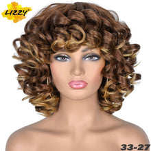 Load image into Gallery viewer, Short Hair Afro Curly Wig With Bangs Loose Synthetic Cosplay Fluffy Shoulder Length Natural Wigs For Black Women Dark Brown 14"