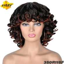Load image into Gallery viewer, Short Hair Afro Curly Wig With Bangs Loose Synthetic Cosplay Fluffy Shoulder Length Natural Wigs For Black Women Dark Brown 14"