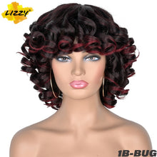 Load image into Gallery viewer, Short Hair Afro Curly Wig With Bangs Loose Synthetic Cosplay Fluffy Shoulder Length Natural Wigs For Black Women Dark Brown 14"