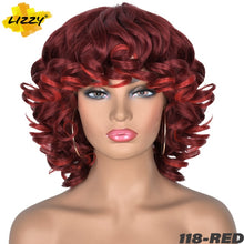 Load image into Gallery viewer, Short Hair Afro Curly Wig With Bangs Loose Synthetic Cosplay Fluffy Shoulder Length Natural Wigs For Black Women Dark Brown 14"