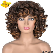 Load image into Gallery viewer, Short Hair Afro Curly Wig With Bangs Loose Synthetic Cosplay Fluffy Shoulder Length Natural Wigs For Black Women Dark Brown 14"