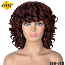 Load image into Gallery viewer, Short Hair Afro Curly Wig With Bangs Loose Synthetic Cosplay Fluffy Shoulder Length Natural Wigs For Black Women Dark Brown 14"