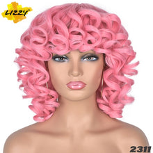 Load image into Gallery viewer, Short Hair Afro Curly Wig With Bangs Loose Synthetic Cosplay Fluffy Shoulder Length Natural Wigs For Black Women Dark Brown 14"