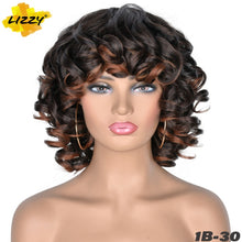 Load image into Gallery viewer, Short Hair Afro Curly Wig With Bangs Loose Synthetic Cosplay Fluffy Shoulder Length Natural Wigs For Black Women Dark Brown 14"