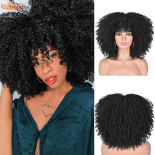 Load image into Gallery viewer, Short Hair Afro Kinky Curly Wigs With Bangs For Black Women African Synthetic Ombre Glueless Cosplay Wigs High Temperature 14"