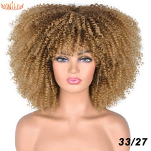 Load image into Gallery viewer, Short Hair Afro Kinky Curly Wigs With Bangs For Black Women African Synthetic Ombre Glueless Cosplay Wigs High Temperature 14"