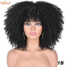 Load image into Gallery viewer, Short Hair Afro Kinky Curly Wigs With Bangs For Black Women African Synthetic Ombre Glueless Cosplay Wigs High Temperature 14"