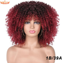 Load image into Gallery viewer, Short Hair Afro Kinky Curly Wigs With Bangs For Black Women African Synthetic Ombre Glueless Cosplay Wigs High Temperature 14"
