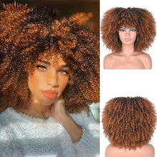 Load image into Gallery viewer, Short Hair Afro Kinky Curly Wigs With Bangs For Black Women African Synthetic Ombre Glueless Cosplay Wigs High Temperature 14"