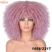 Load image into Gallery viewer, Short Hair Afro Kinky Curly Wigs With Bangs For Black Women African Synthetic Ombre Glueless Cosplay Wigs High Temperature 14"