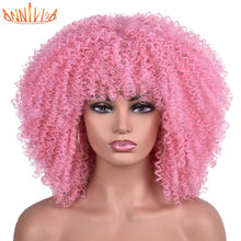 Load image into Gallery viewer, Short Hair Afro Kinky Curly Wigs With Bangs For Black Women African Synthetic Ombre Glueless Cosplay Wigs High Temperature 14"