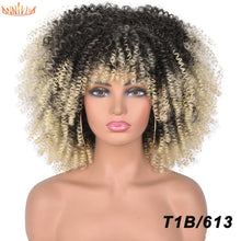 Load image into Gallery viewer, Short Hair Afro Kinky Curly Wigs With Bangs For Black Women African Synthetic Ombre Glueless Cosplay Wigs High Temperature 14"