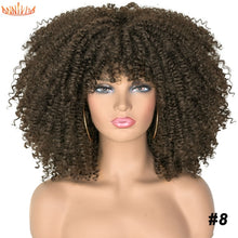 Load image into Gallery viewer, Short Hair Afro Kinky Curly Wigs With Bangs For Black Women African Synthetic Ombre Glueless Cosplay Wigs High Temperature 14"