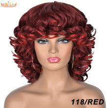 Load image into Gallery viewer, Short Hair Afro Kinky Curly Wigs With Bangs For Black Women Synthetic African Ombre Glueless Cosplay Wigs High Temperature