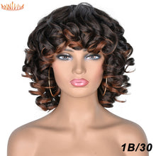 Load image into Gallery viewer, Short Hair Afro Kinky Curly Wigs With Bangs For Black Women Synthetic African Ombre Glueless Cosplay Wigs High Temperature