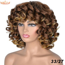 Load image into Gallery viewer, Short Hair Afro Kinky Curly Wigs With Bangs For Black Women Synthetic African Ombre Glueless Cosplay Wigs High Temperature