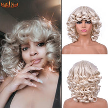Load image into Gallery viewer, Short Hair Afro Kinky Curly Wigs With Bangs For Black Women Synthetic African Ombre Glueless Cosplay Wigs High Temperature