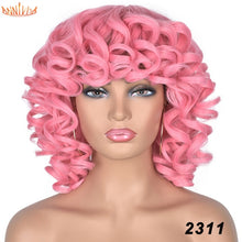 Load image into Gallery viewer, Short Hair Afro Kinky Curly Wigs With Bangs For Black Women Synthetic African Ombre Glueless Cosplay Wigs High Temperature