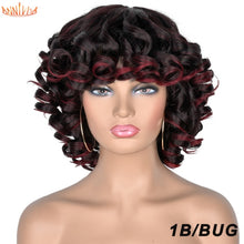 Load image into Gallery viewer, Short Hair Afro Kinky Curly Wigs With Bangs For Black Women Synthetic African Ombre Glueless Cosplay Wigs High Temperature