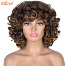 Load image into Gallery viewer, Short Hair Afro Kinky Curly Wigs With Bangs For Black Women Synthetic African Ombre Glueless Cosplay Wigs High Temperature