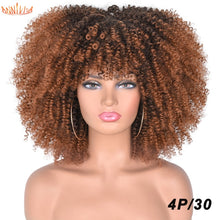 Load image into Gallery viewer, Short Afro Kinky Curly Wigs With Bangs For Black Women Blonde Mixed Brown Synthetic Cosplay African Wigs Heat Resistant Annivia