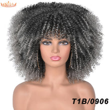 Load image into Gallery viewer, Short Afro Kinky Curly Wigs With Bangs For Black Women Blonde Mixed Brown Synthetic Cosplay African Wigs Heat Resistant Annivia