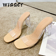Load image into Gallery viewer, Transparent High Heels Women Square Toe Sandals Summer Shoes Woman Clear High Pumps Wedding Jelly Buty Damskie Heels Slippers