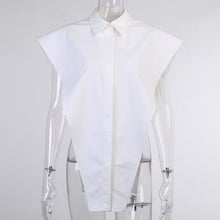 Load image into Gallery viewer, TWOTWINSTYLE Sexy Party Shirt For Women Lapel Sleevelesss Hollow Out Loose Oversized Novelty Top Shirts Female 2021 Summer New