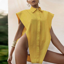 Load image into Gallery viewer, TWOTWINSTYLE Sexy Party Shirt For Women Lapel Sleevelesss Hollow Out Loose Oversized Novelty Top Shirts Female 2021 Summer New