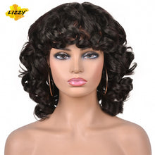 Load image into Gallery viewer, Short Hair Afro Curly Wig With Bangs Loose Synthetic Cosplay Fluffy Shoulder Length Natural Wigs For Black Women Dark Brown 14"