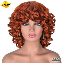 Load image into Gallery viewer, Short Hair Afro Curly Wig With Bangs Loose Synthetic Cosplay Fluffy Shoulder Length Natural Wigs For Black Women Dark Brown 14"