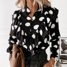 Load image into Gallery viewer, Women Elegant Ruffle Blouse Shirts Polka Dot Leopard Blouses Femme 2021 Summer V-Neck Long Sleeve Casual Tops Plus Size Women