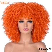 Load image into Gallery viewer, Short Hair Afro Kinky Curly Wigs With Bangs For Black Women African Synthetic Ombre Glueless Cosplay Wigs High Temperature 14"