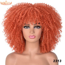 Load image into Gallery viewer, Short Hair Afro Kinky Curly Wigs With Bangs For Black Women African Synthetic Ombre Glueless Cosplay Wigs High Temperature 14"