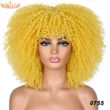 Load image into Gallery viewer, Short Afro Kinky Curly Wigs With Bangs For Black Women Blonde Mixed Brown Synthetic Cosplay African Wigs Heat Resistant Annivia