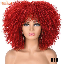 Load image into Gallery viewer, Short Hair Afro Kinky Curly Wigs With Bangs For Black Women African Synthetic Ombre Glueless Cosplay Wigs High Temperature 14"