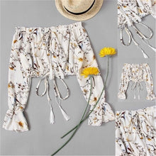Load image into Gallery viewer, Summer Women Sexy Off Shoulder Chiffon Long Sleeve Floral Print T-Shirt Hot Sale Spring Cropped Tops Fashionable 2020 Clothes