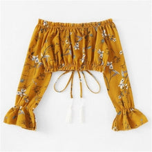 Load image into Gallery viewer, Summer Women Sexy Off Shoulder Chiffon Long Sleeve Floral Print T-Shirt Hot Sale Spring Cropped Tops Fashionable 2020 Clothes