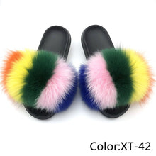 Load image into Gallery viewer, SARSALLYA Fur Slippers Women Real Fox Fur Slides Home Furry Flat Sandals Female Cute Fluffy House Shoes Woman Brand Luxury 2021