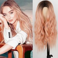 Load image into Gallery viewer, Long Wave Hairstyle Wigs middle orange black wig heat-resistant fiber synthetic wig for women Cosplay