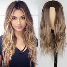 Load image into Gallery viewer, Long Wave Hairstyle Wigs middle orange black wig heat-resistant fiber synthetic wig for women Cosplay