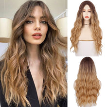 Load image into Gallery viewer, Long Wave Hairstyle Wigs middle orange black wig heat-resistant fiber synthetic wig for women Cosplay