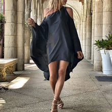 Load image into Gallery viewer, New Sloping Shoulder Long Sleeve Party Dress Casual Sexy Beach Vacation Loose Dresses Fashion Women Striped Irregular Mini Dress