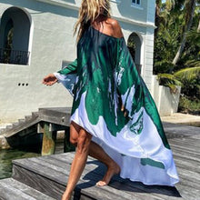 Load image into Gallery viewer, New Sloping Shoulder Long Sleeve Party Dress Casual Sexy Beach Vacation Loose Dresses Fashion Women Striped Irregular Mini Dress