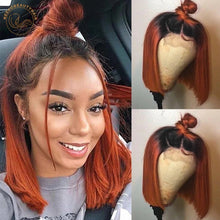 Load image into Gallery viewer, Red Bob Lace Front Wig 13X4 Colored Human Hair Lace Frontal Wigs Ombre 1B/27 Honey Blonde Ginger Burgundy 99J Short Bob Wigs