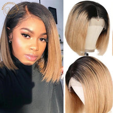 Load image into Gallery viewer, Red Bob Lace Front Wig 13X4 Colored Human Hair Lace Frontal Wigs Ombre 1B/27 Honey Blonde Ginger Burgundy 99J Short Bob Wigs